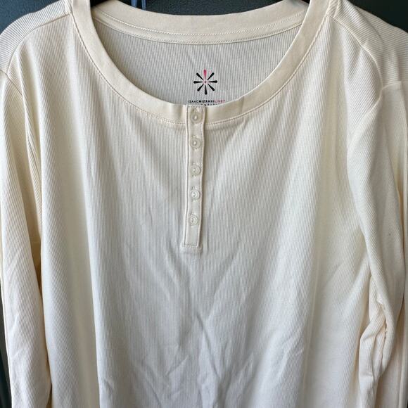 NWOT Isaac Mizrahi QVC Essentials Pima Cotton Rib Long Sleeve Top CREAM, Sz M - Picture 2 of 8